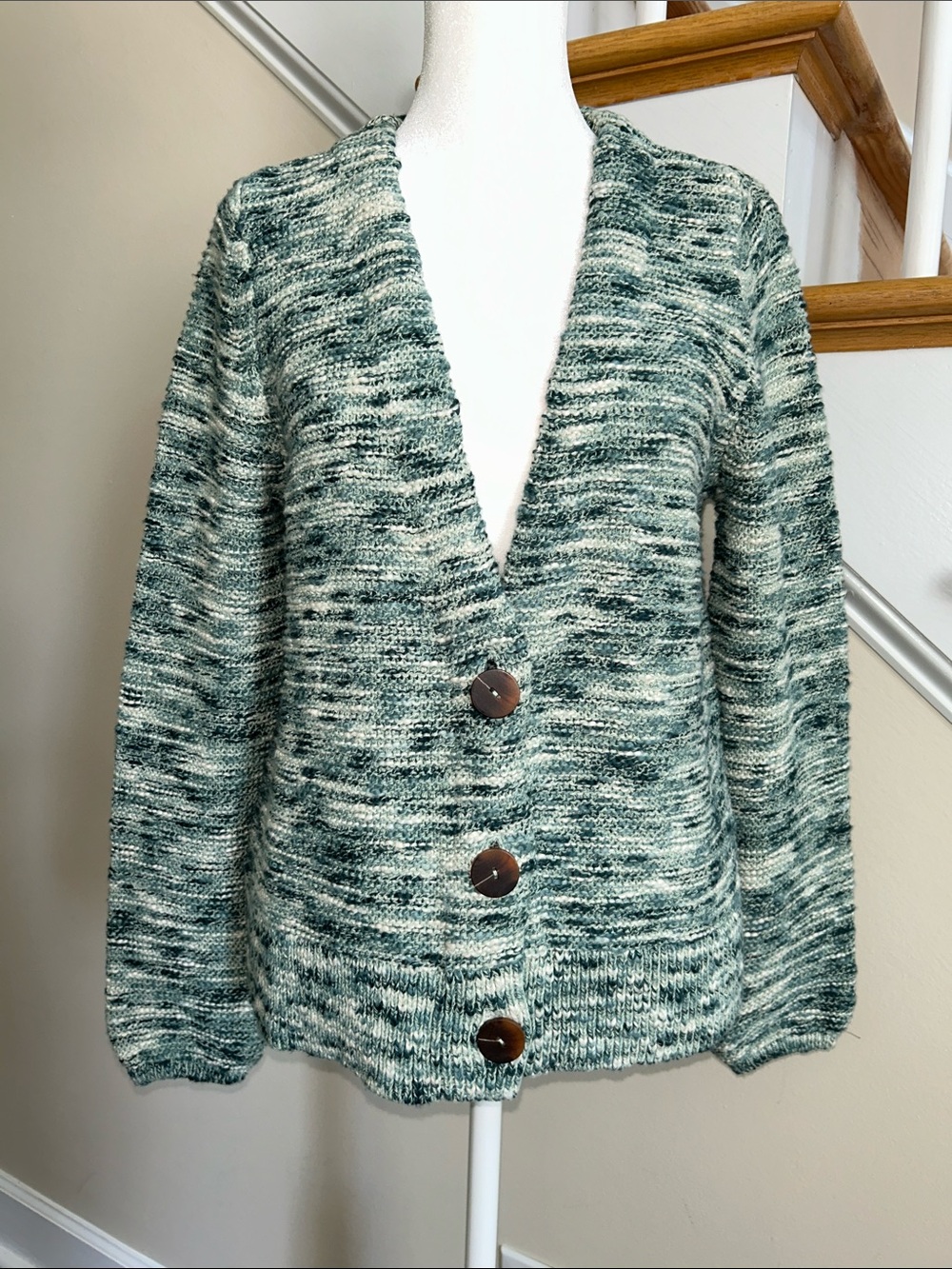 J. Jill Teal and Cream Marled Button-Front Cardigan NWT. Size S